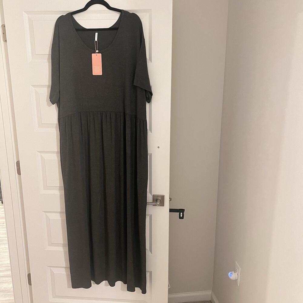 6XL Gray Maxi Dress Soft Stretch Everyday Essential, Throw-On Comfort NWT